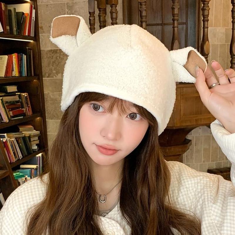 Fleece Ear Sheep Hat E-780 - Off-White One Size