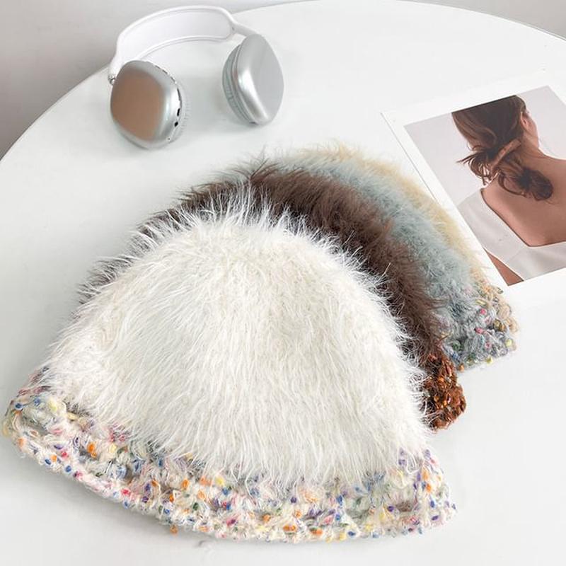 Knit Beanie Melange E-775 - Beige One Size