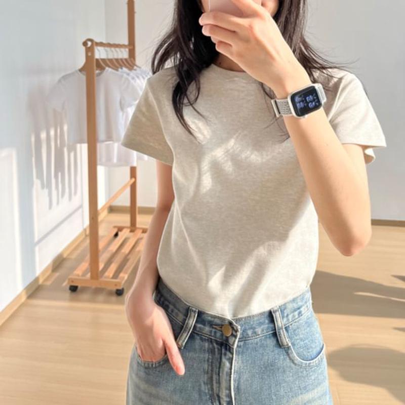 Crew Short-Sleeve T-Shirt Plain Neck White S