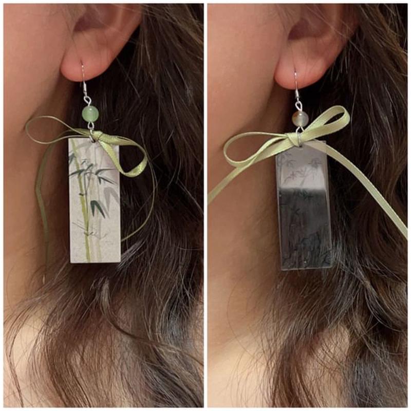 Bamboo Drop Acrylic Ribbon Earring 1 Pair - Gray One Size