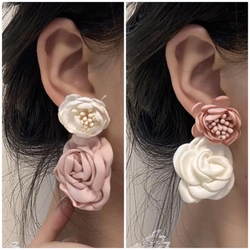 Fabric Floral Drop Earring 1 Pair - White One Size