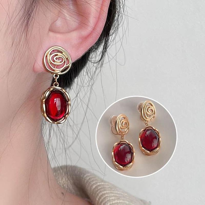 Gemstone Drop Alloy Earring Faux