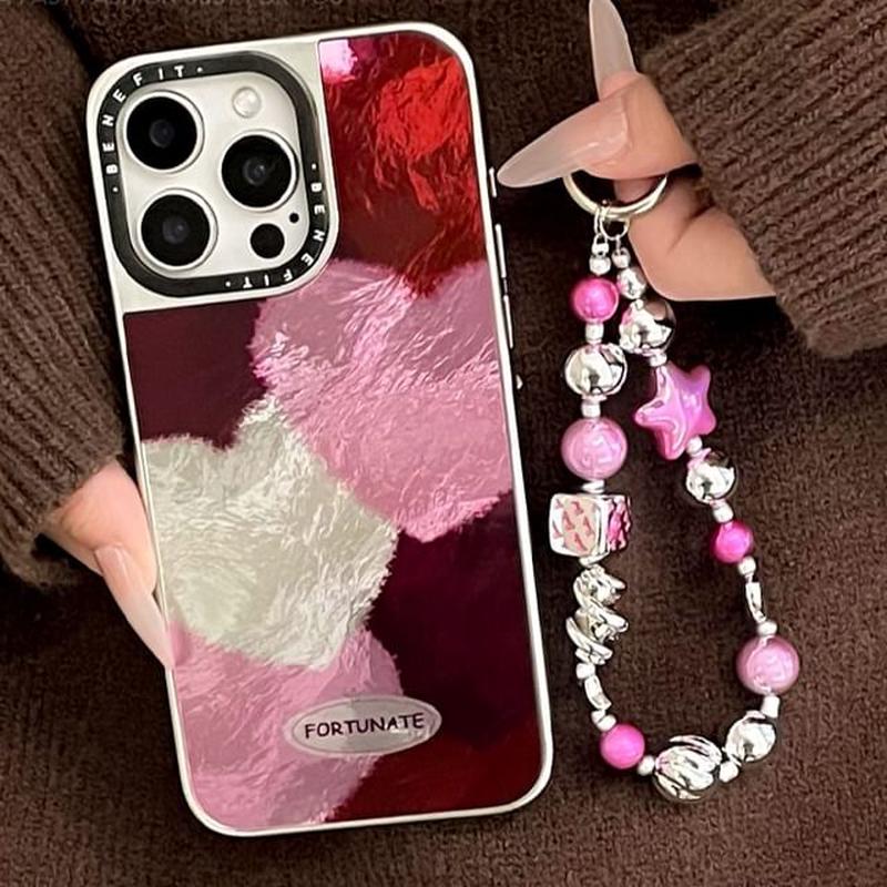 / Phone Set Strap Heart Case QB00501TF - Without Strap - Red & Pink iPhone 16 Pro