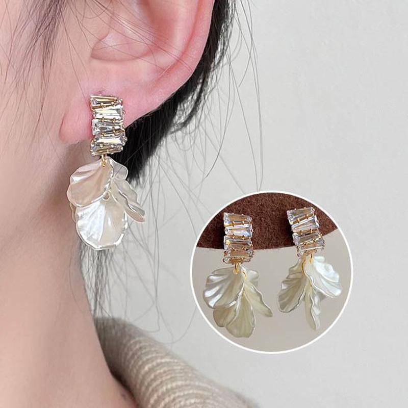 Drop Earring Petal Rhinestone Alloy