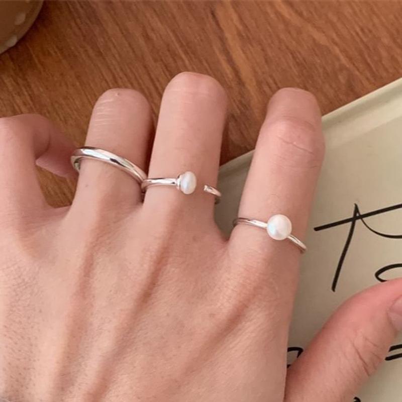 Pearl Ring Faux 03 - Silver One Size
