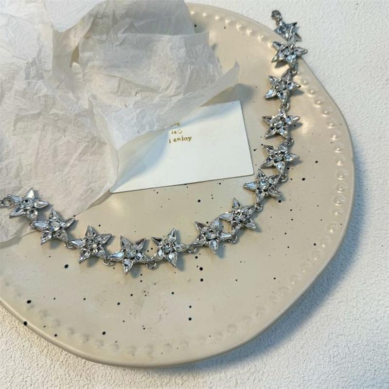 Star Drop Necklace Earring / Necklace - Silver One Size