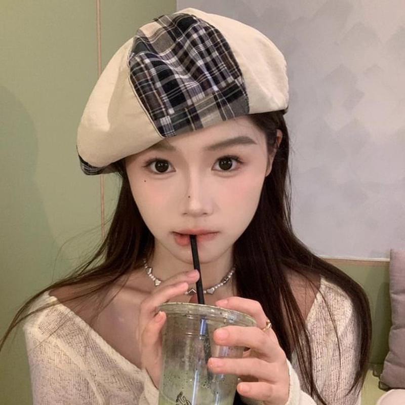 Panel Beret Plaid