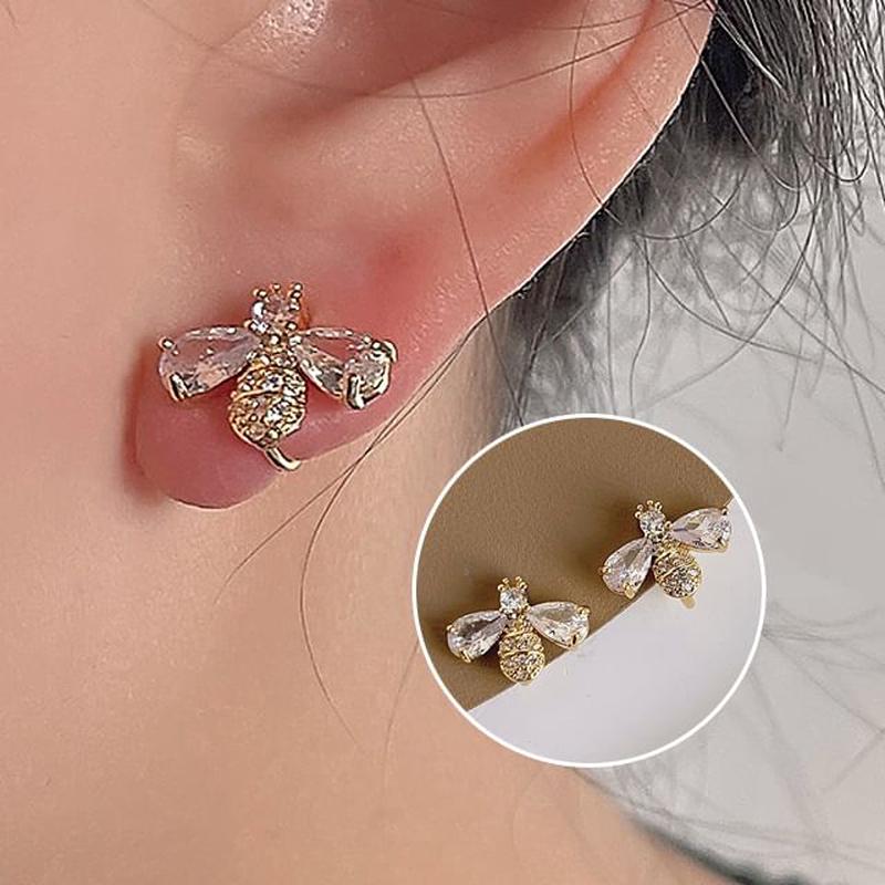 Earring Bee Stud Rhinestone Alloy
