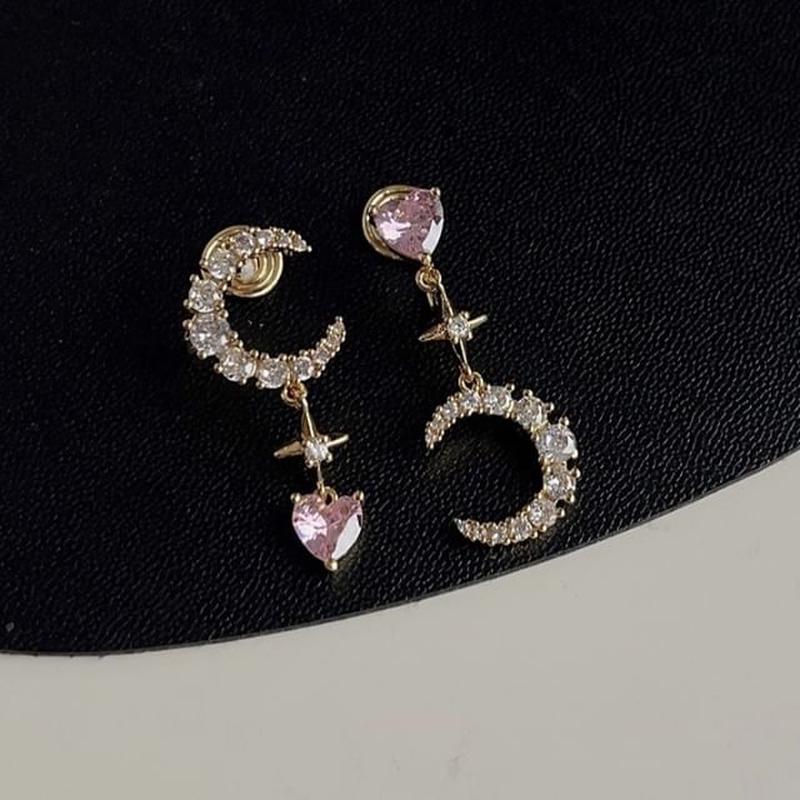 Earring Rhinestone Dangle Alloy Asymmetrical Moon Star