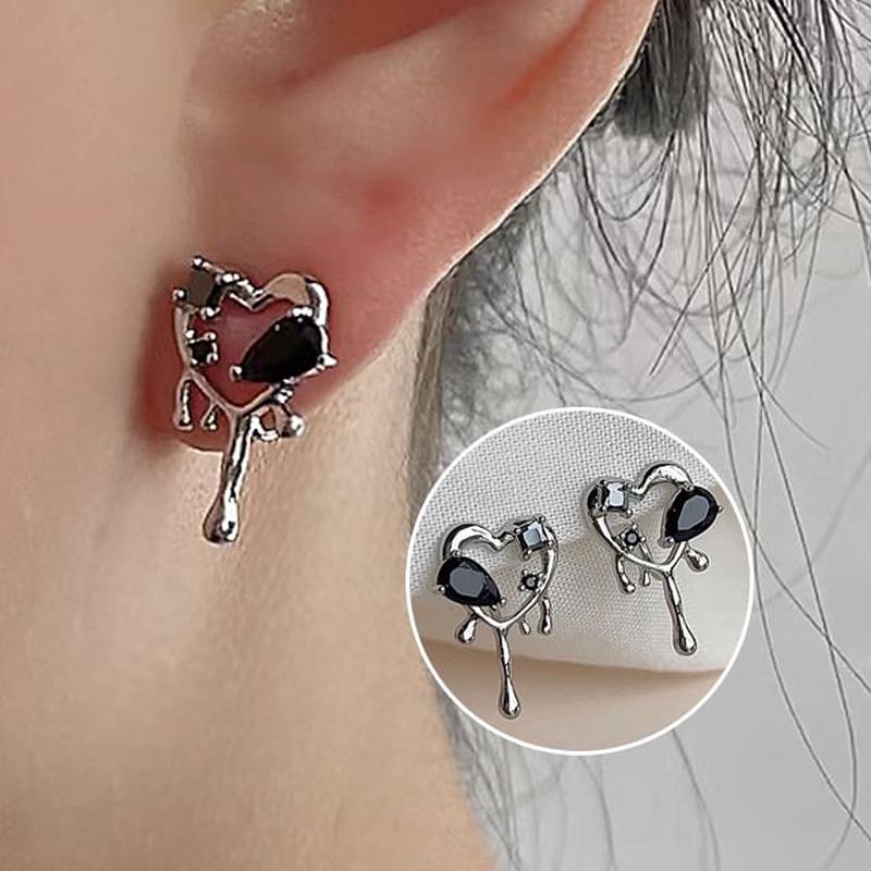 Earring Stud Alloy Rhinestone Melting Heart