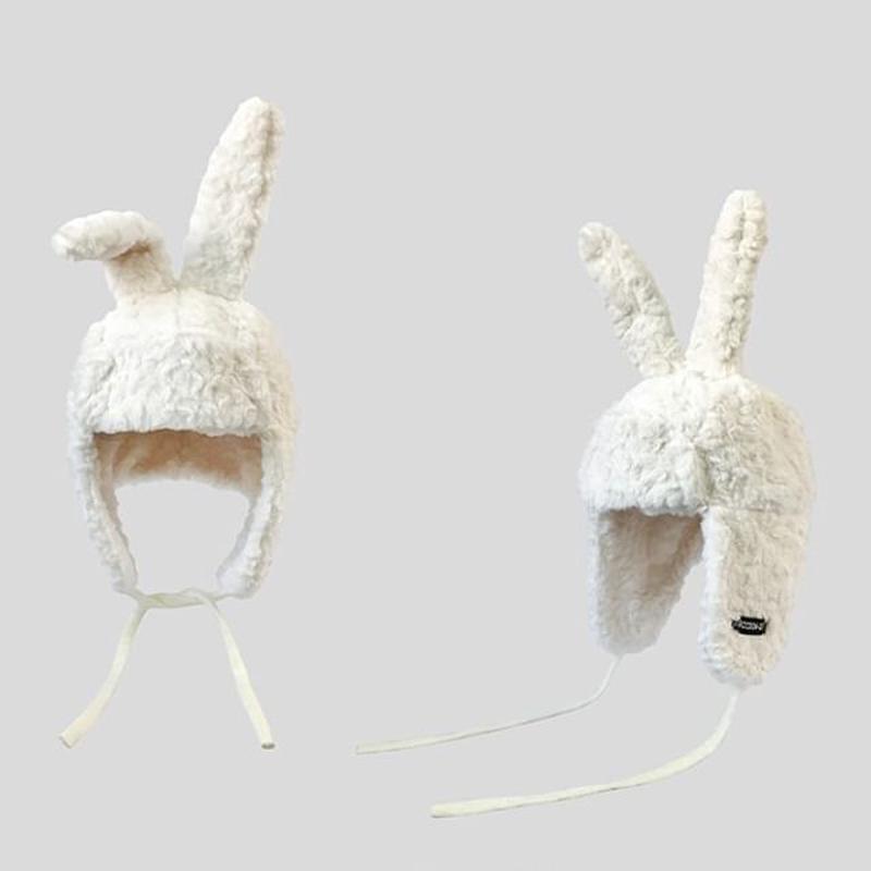 Chenille Ear Trapper Rabbit Hat F1191 - Khaki One Size