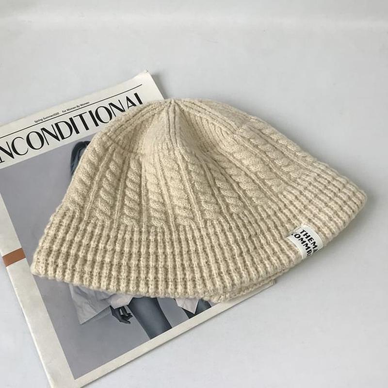 Knit Bucket Hat Lettering Applique F1179 - Gray One Size