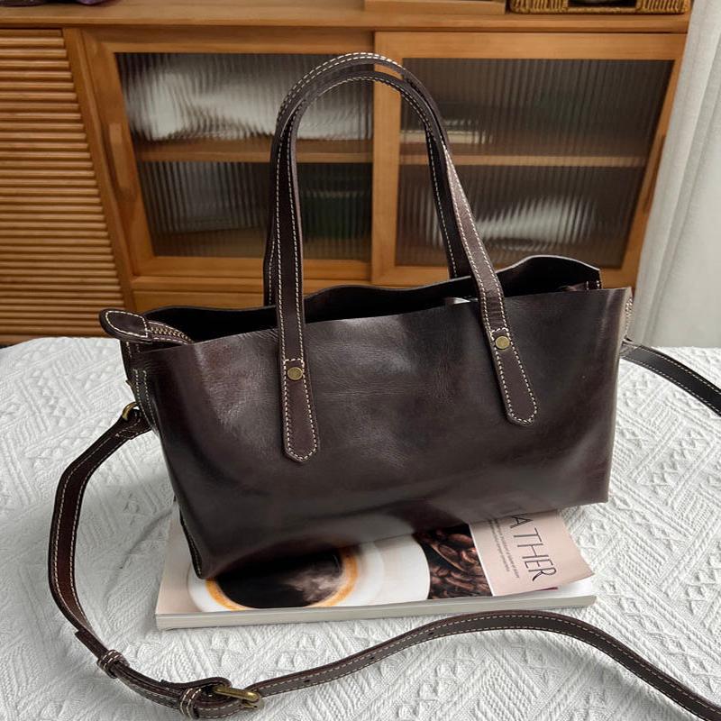 Bags Shoulder Capacity Style Women Large Leather Coffee