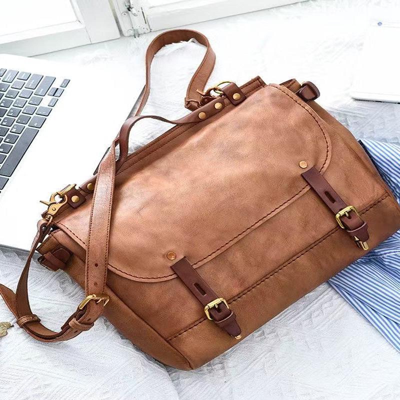 Capacity Large Casual Messenger CrossBody Leather Khaki Bag Khaki