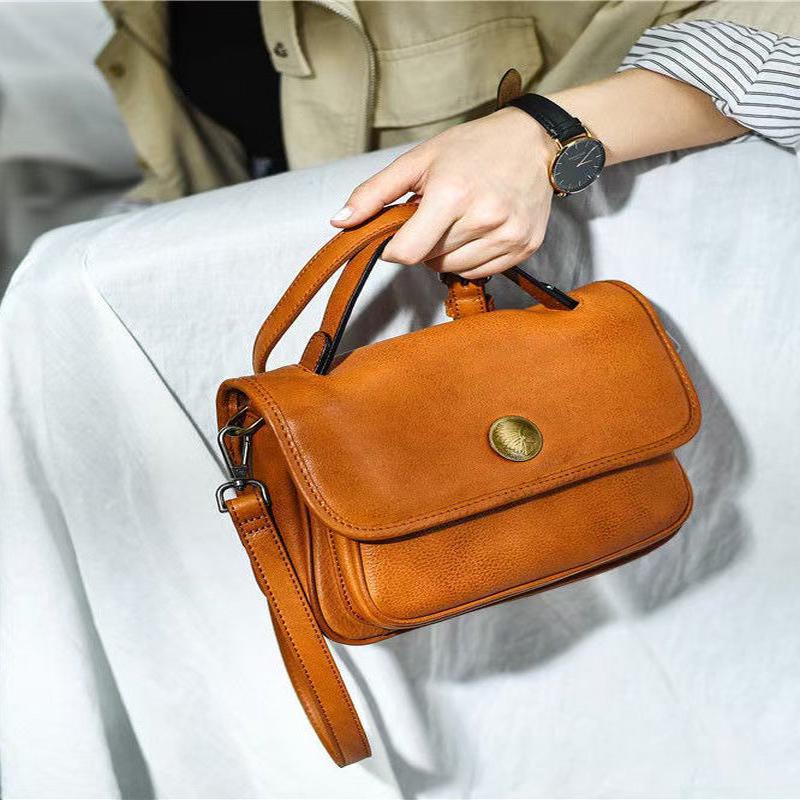 Durable CrossBody Leather Solid Messenger Bag Orange Women Orange