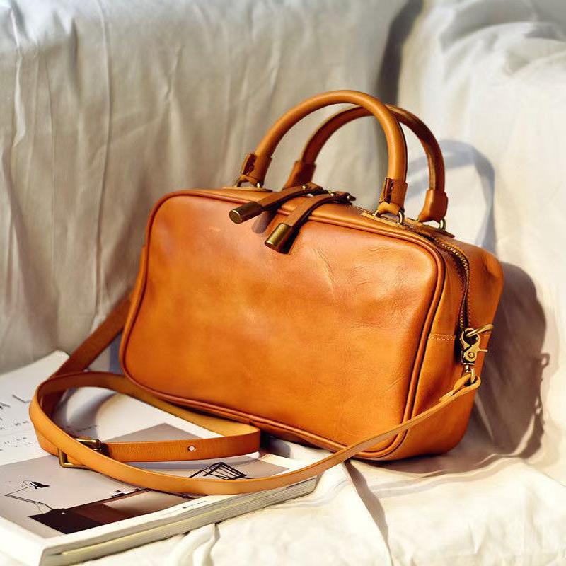 Large Capacity Women Bag Doctor Leather Orange Orange