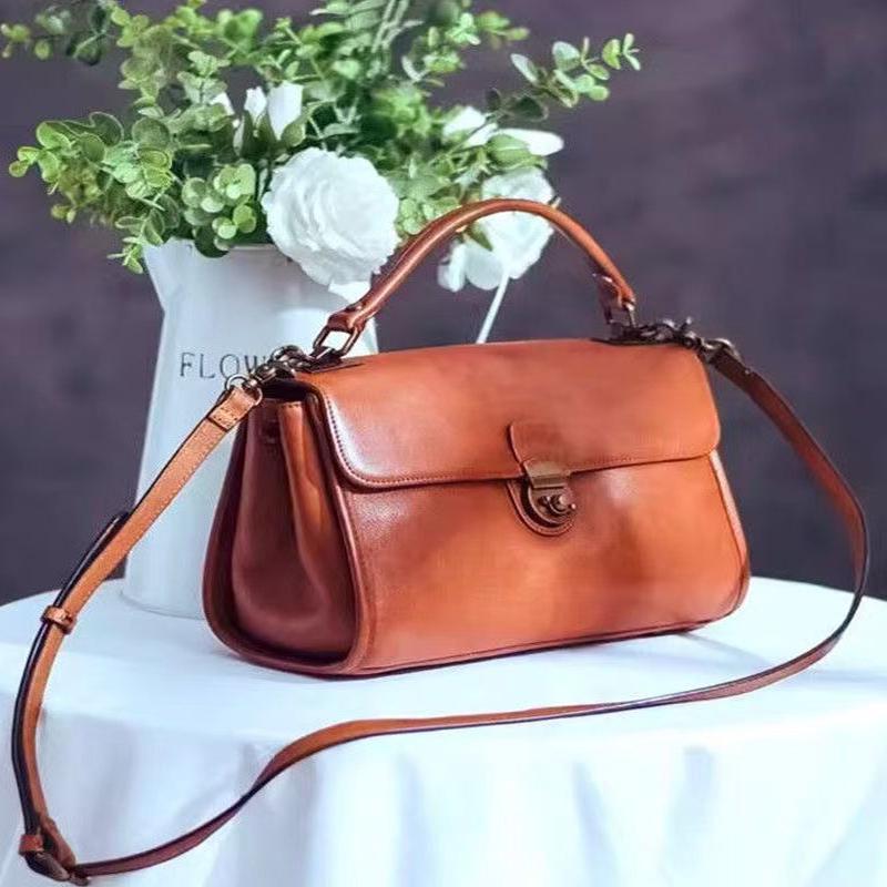 Leather Bag Solid Durable Versatile Orange Classy Messenger Orange