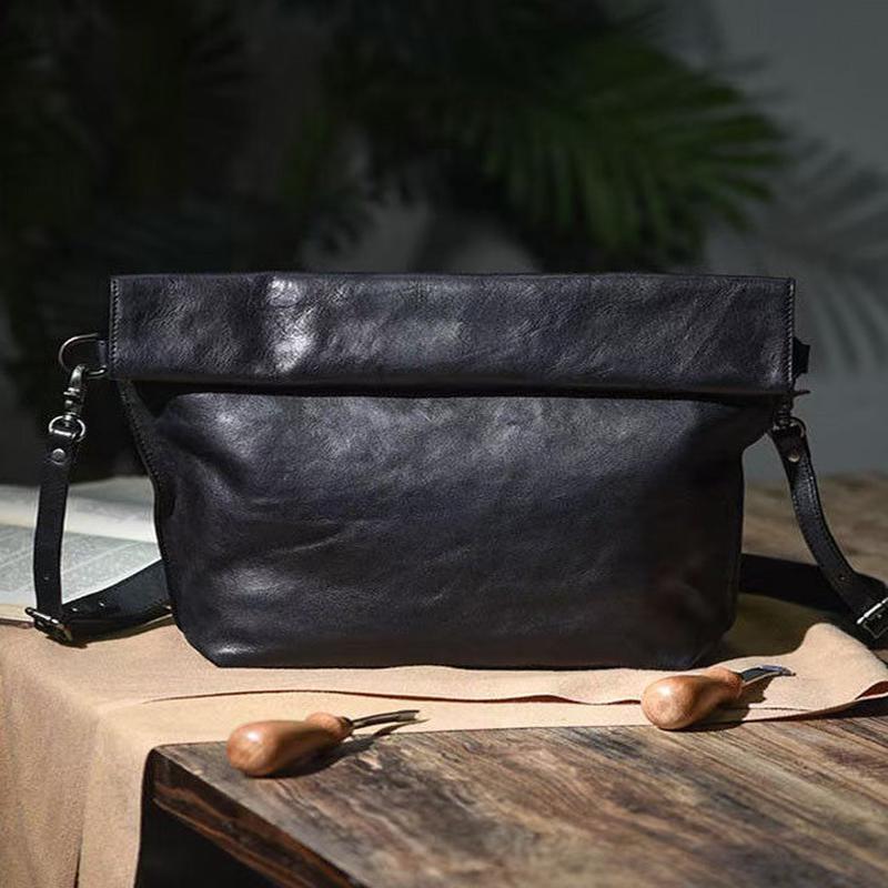 Large Bag New Leather Capacity Cross-body Retro Black