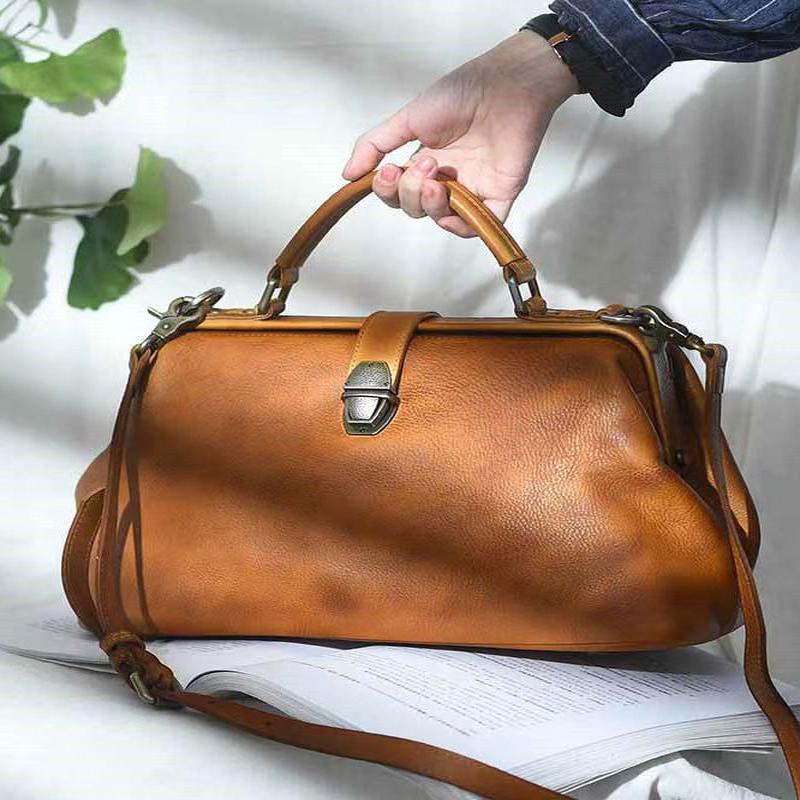 Leather Brown Capacity Vintage Large Handbag Tote Black