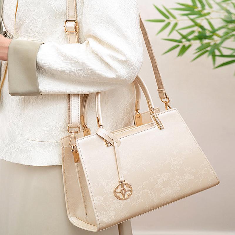 Bag Tote Jacquard Beige Versatile Elegant Beige