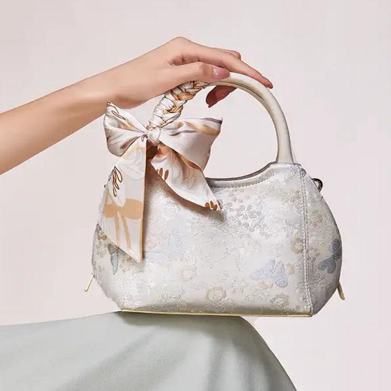 Tote Bag Chic Bow Jacquard Cotton Beige