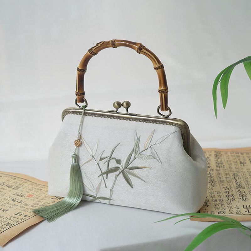 Handmade New Chinese Bag Style Tote Bamboo Embroidery