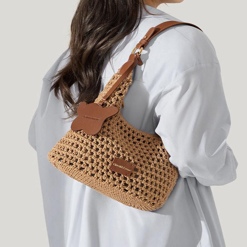 Large Shoulder New Woven Grass Bag Capacity Khaki 2025 Beige