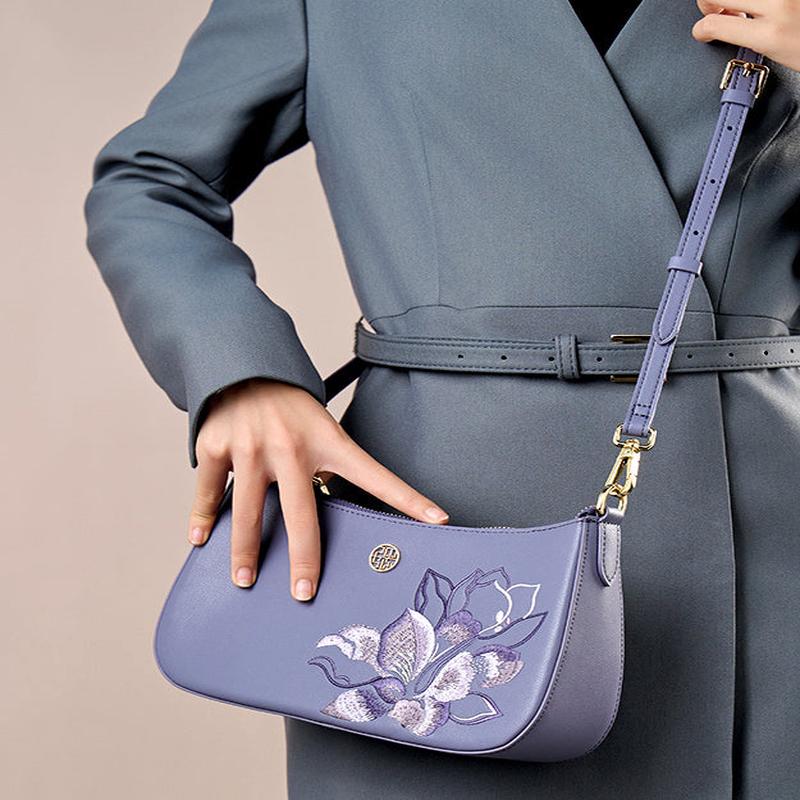 Leather Bag Boutique CrossBody Embroideried Calf Purple