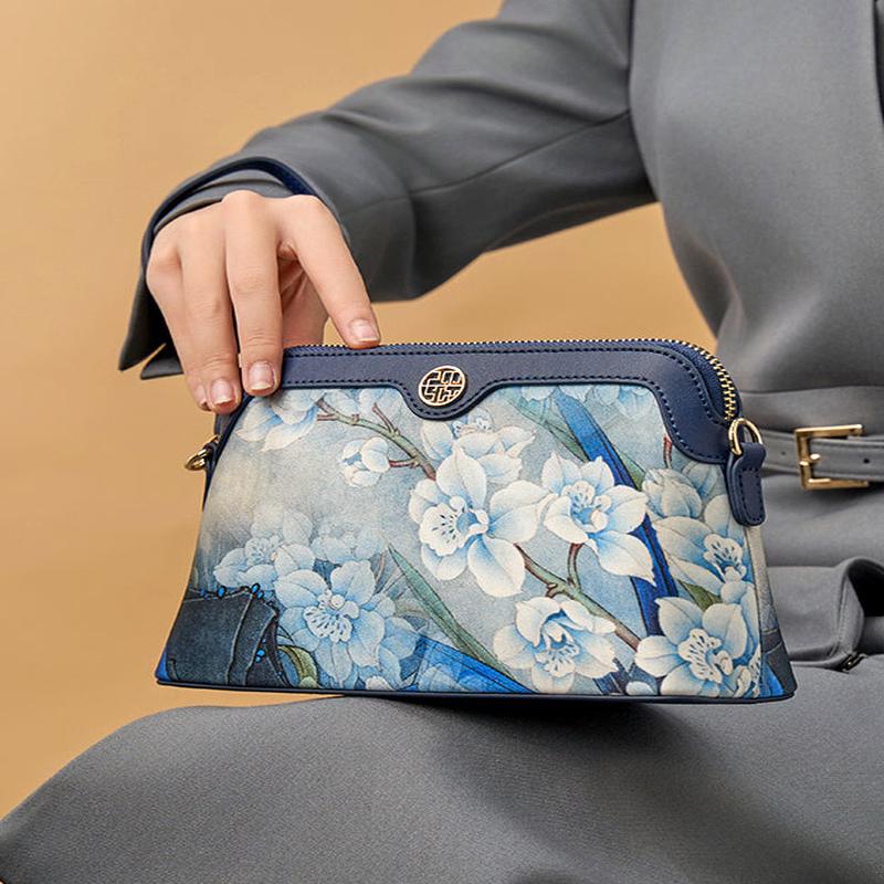 Navy Clutch Silk Organic Print Versatile Bag