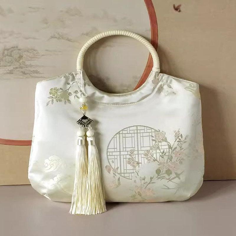 Print Beige Original Tassel New Chinese Handbag Tote Silver