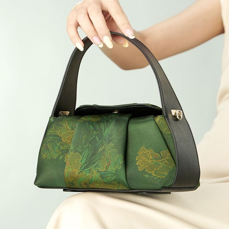 Tote New Embroidered Green Silk Bag Retro