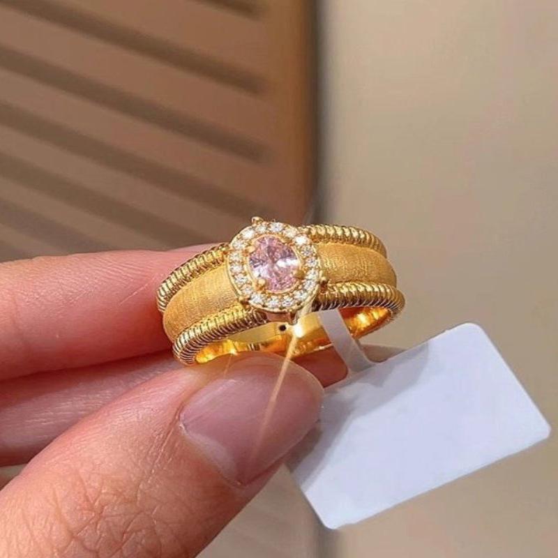 Zircon Rings Sterling Overgild Fashion Open Silver Gold Pink