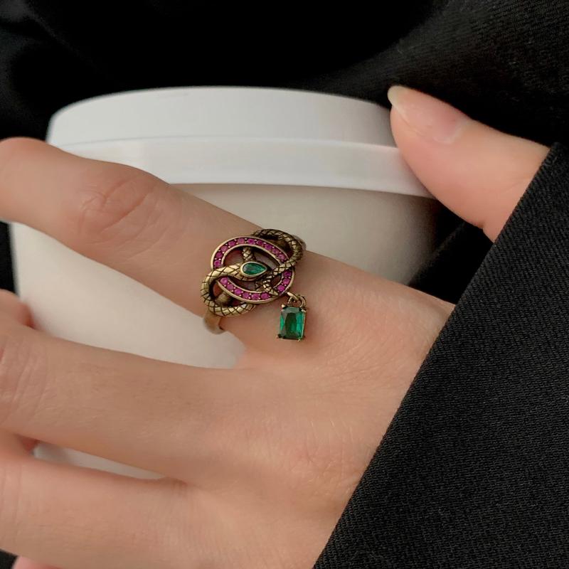 Open Small Gold Snake Vintage Ancient Rings Colorblock Zircon