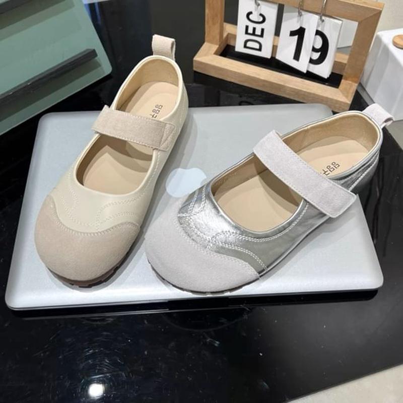 Mary Toe Leather Adhesive Jane Shoes Round Faux Strap Off-White 39