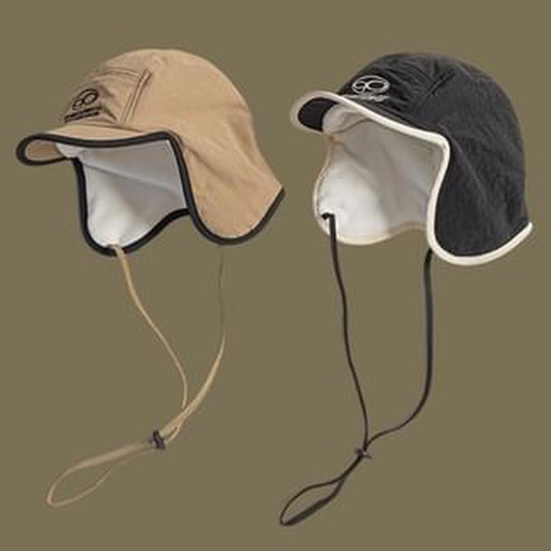 Trapper Print Lettering Hat N823 - Black One Size