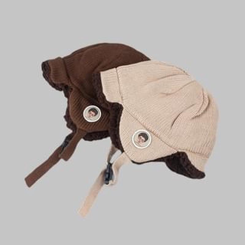Knit Trapper Embroidered Cartoon Hat N822 - Beige One Size