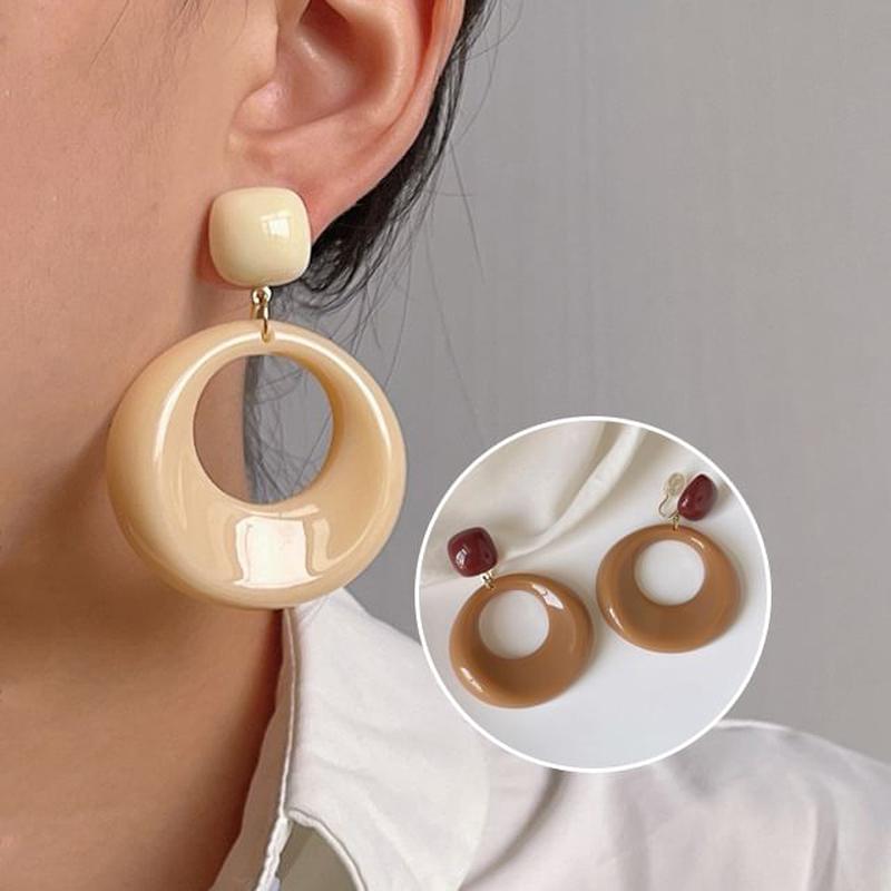 Earring Resin Hoop Drop W195 - 1 Pair - Coffee One Size