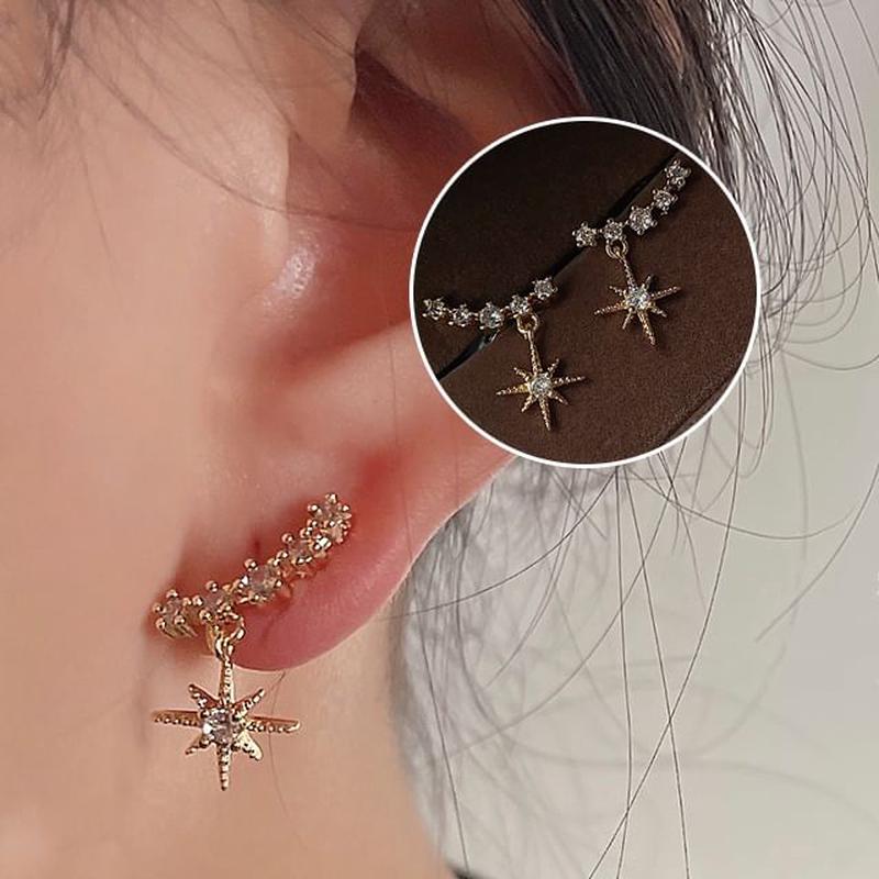 Rhinestone Star Alloy Earring Cuff Drop