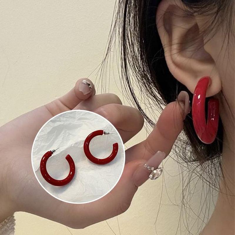 Alloy Open Designs) Hoop (Various Earring 1 Pair - Matte Red One Size