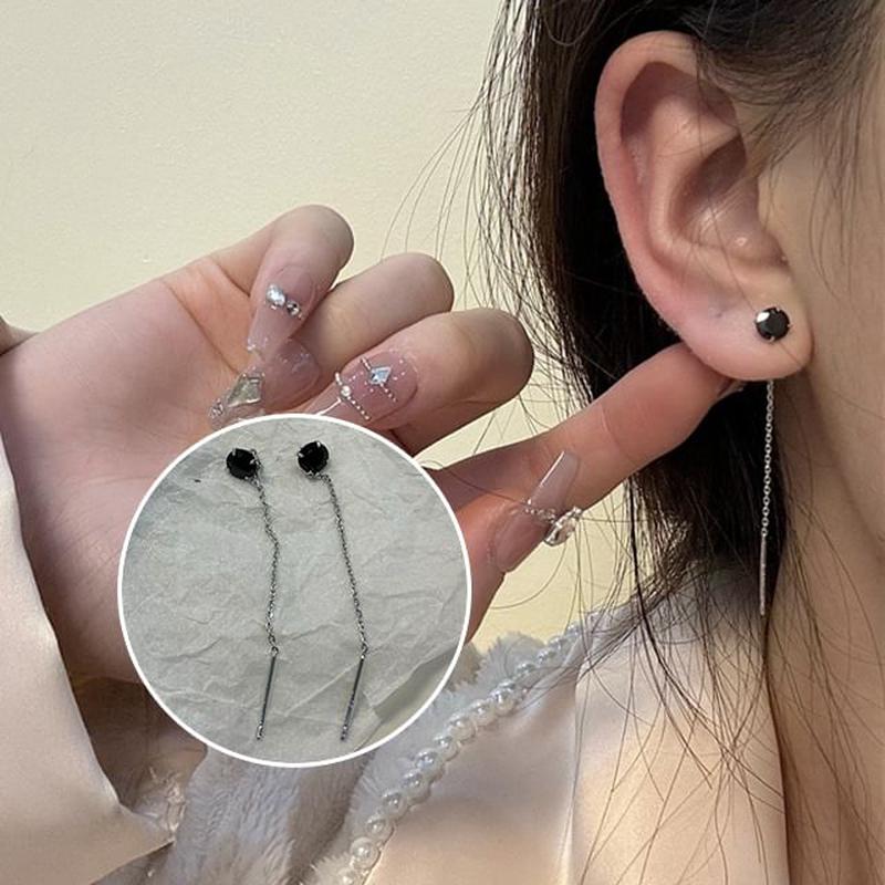 Rhinestone Alloy Earring Threader 1 Pair - Silver & White One Size