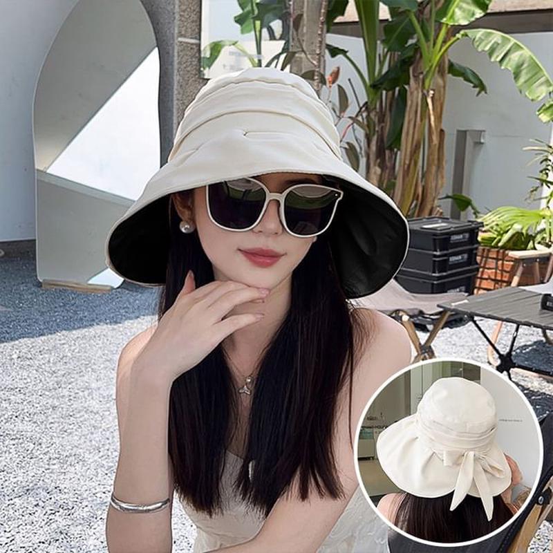 Bow Brim Bucket Ruched Hat Wide