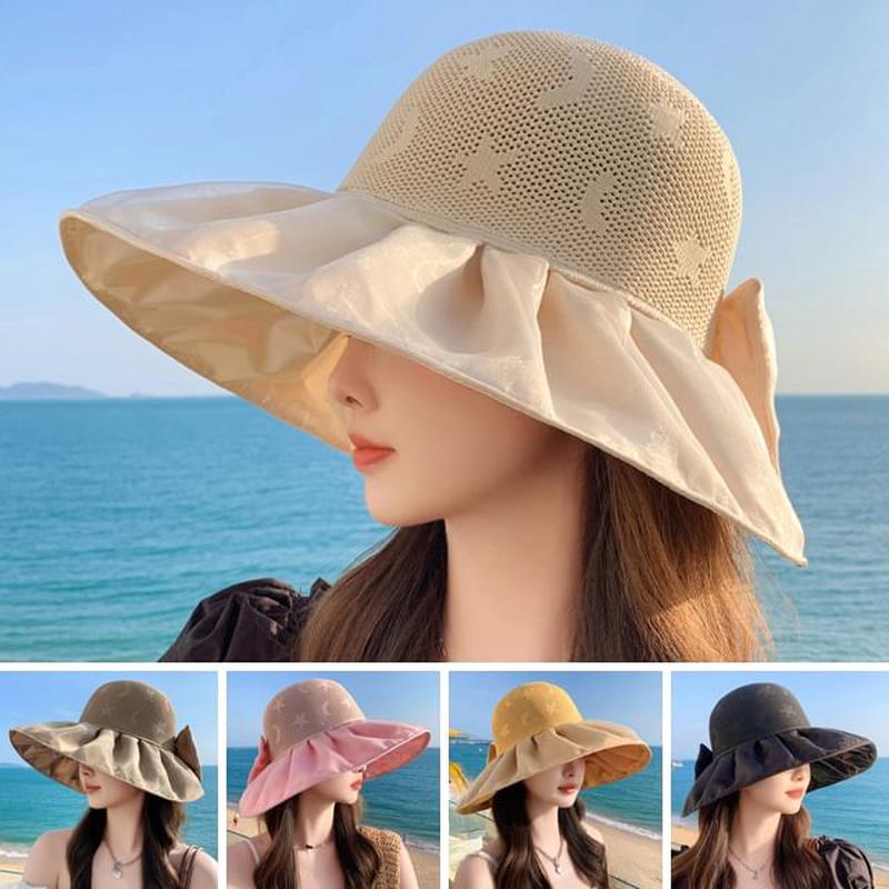 Ruched Patterned Sun Hat Khaki One Size