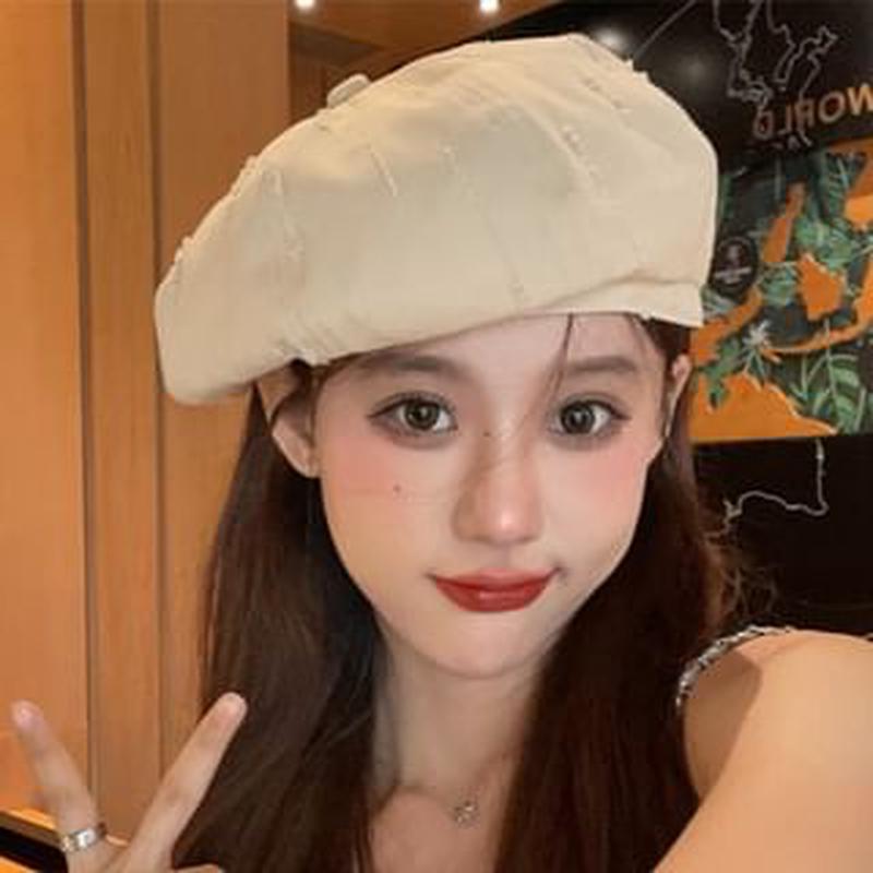 Distressed Beret Plain N210 - Beige One Size