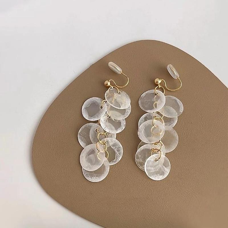 Fringed Earring Shell Drop Clip-On