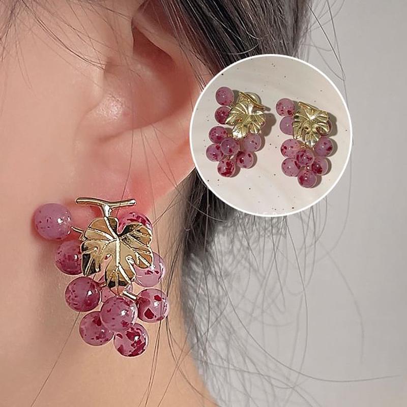 Grape Earring Clip-On Gemstone Drop