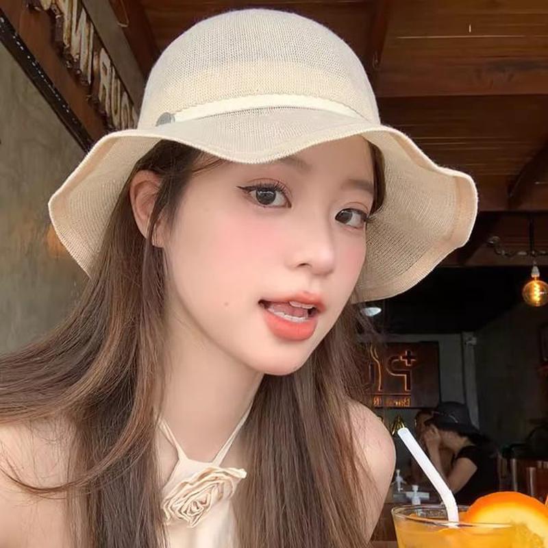 Linen Ruffle Bucket Cotton Hat Beige One Size