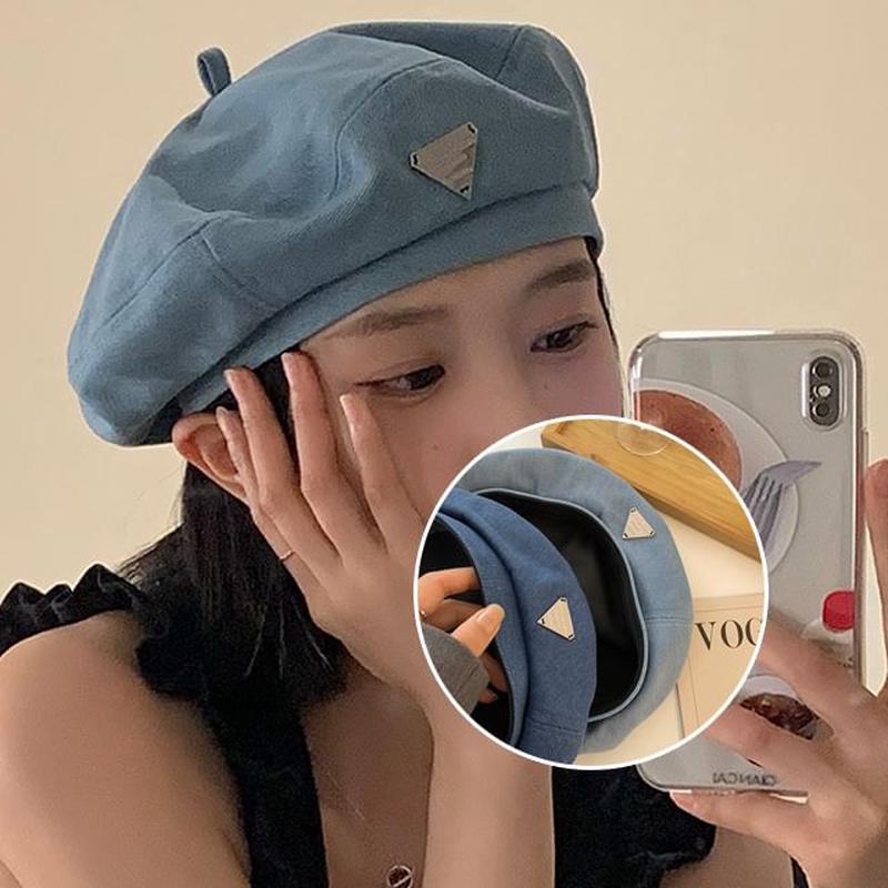 Plain Panel Beret Denim Dark Denim Blue One Size