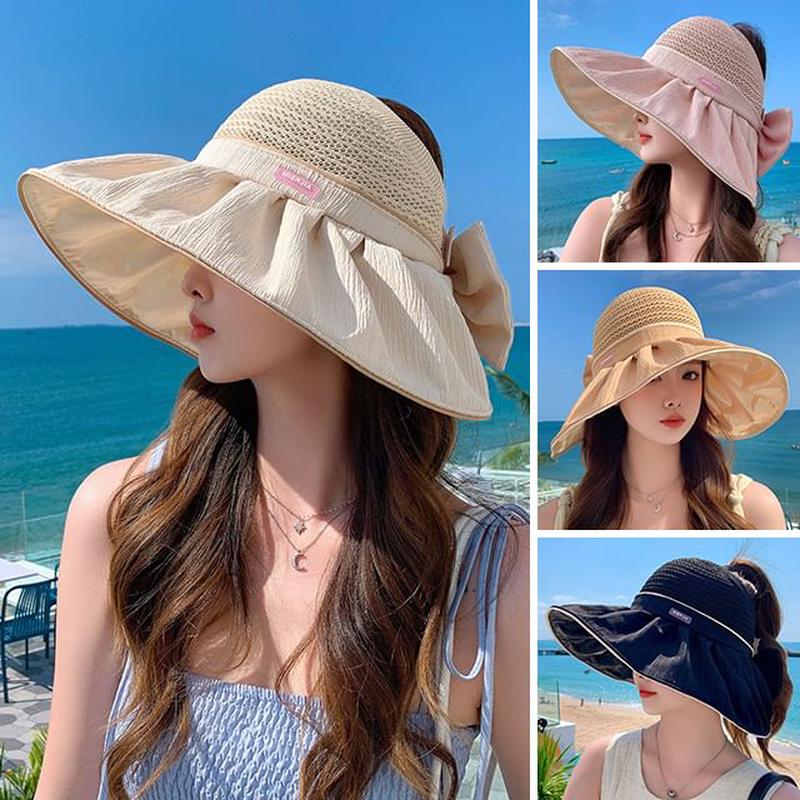 Ruched Panel Bow Hat Sun Light Pink One Size