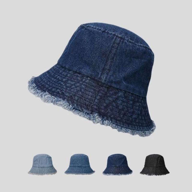 Washed Hat Bucket Frayed Denim N335 - Light Blue One Size