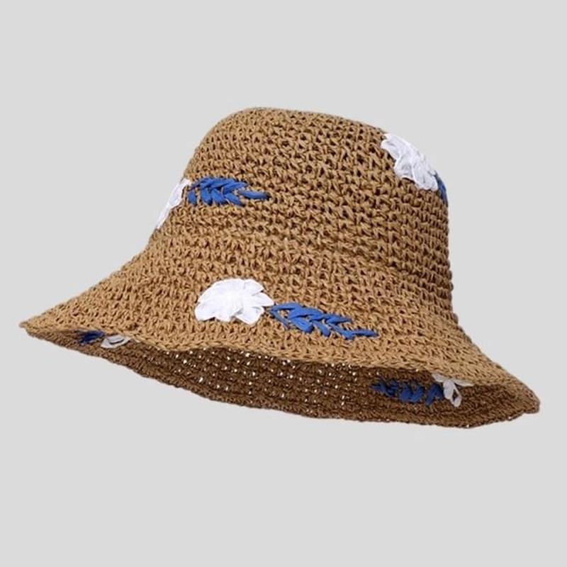 Accent Floral Woven Hat Sun N307 - Khaki One Size